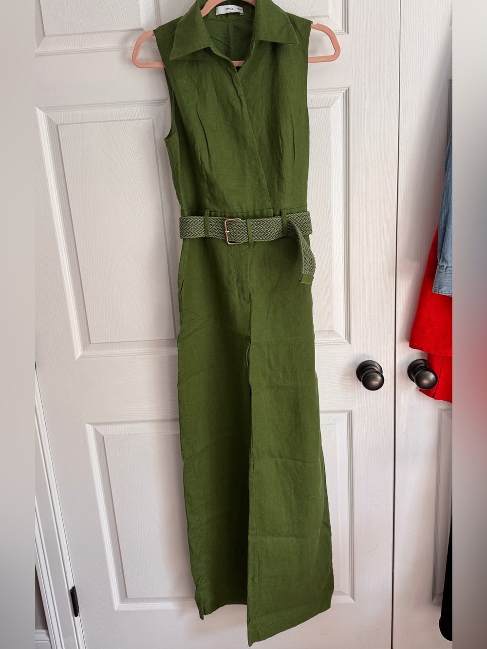 Mango Sleeveless Olive Green Jumpsuit with Belt